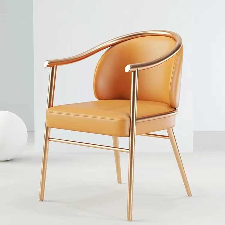 Modern Orange Faux Leather Dining Chair with Gold Metal Legs, Contemporary Accent Armchair for Living Room, Study, or Office