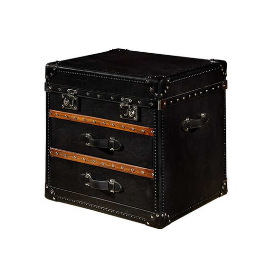 Vintage American Steamer Trunk Coffee Table – Premium Oil-Wax Faux Leather Storage Chest with Leather Straps, Classic Hotel & Cigar Bar Furniture