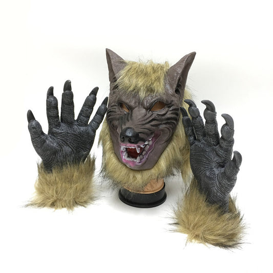 Scary Wolf Mask and Gloves Set – Full Face Latex Animal Werewolf Cosplay, One-Size Fits Most for Halloween & Stage