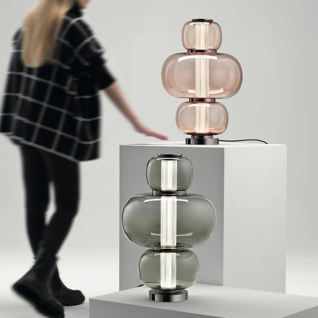 Designer Gray Glass Table Lamp, Creative Modern LED Decorative Light for Bedroom, Living Room, or Model Home