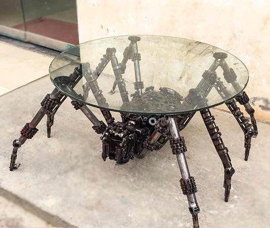 Spider Coffee Table – Vintage Metal Art Sculpture with Gear Details for Home Decor