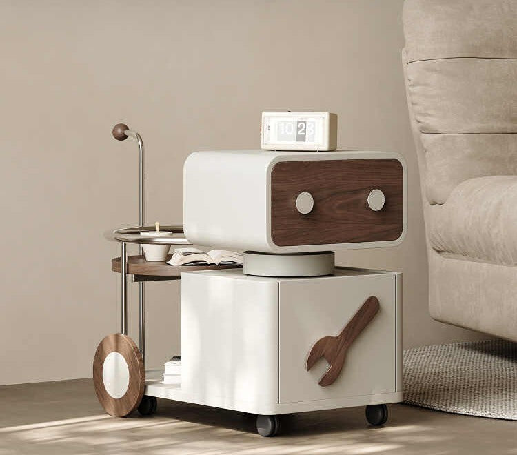 Italian Movable Sofa Side Table – 2025 Creative Rolling End Cabinet, Modern Small Apartment Multipurpose Trolley with Storage