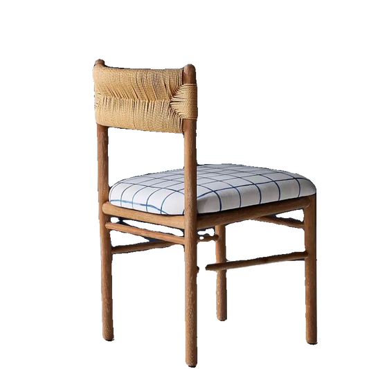 Rattan Back Dining Chair with Upholstered Cushion, Solid Wood Frame Vintage Style Cafe Chair, Natural Woven Accent Chair for Dining Room, Kitchen, Bedroom, Study, Restaurant, and Guest Room