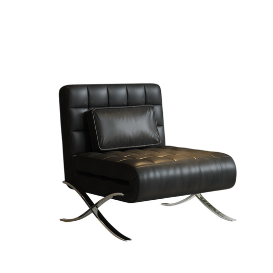 Black Faux Leather Convertible Chair Bed with Folding Lounge Design
