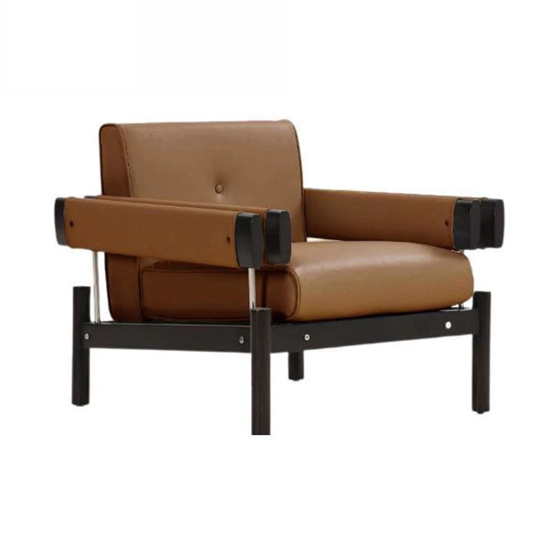 Brown Faux Leather Accent Chair with Solid Wood Frame and Padded Arms