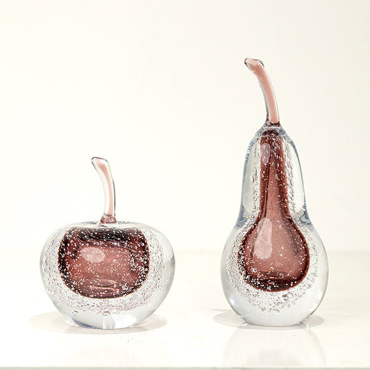 Decorative Glass Apple and Pear Figurine Set, Handcrafted Art Glass Fruit Sculptures for Coffee Table, Bookshelf, Entryway, Office Desk and Home Décor
