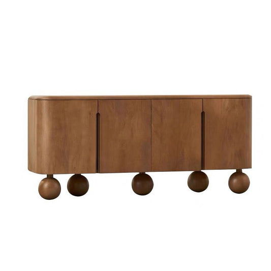 Wood Sideboard Storage Cabinet, Vintage Style 4 Door Buffet Cabinet with Rounded Corners and Ball Feet, Freestanding Credenza for Dining Room, Living Room, Entryway, Hallway, and Home Organization