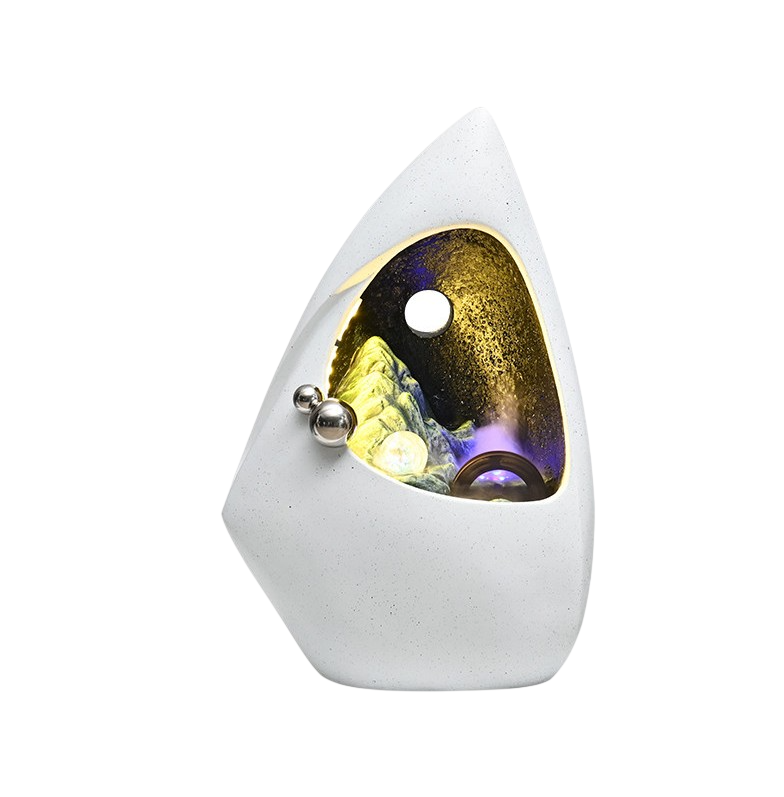 Modern Indoor Floor Fountain with LED Light and Mist, 23.6 Inch Water Feature