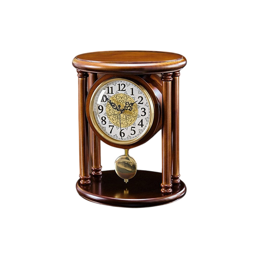 Solid Wood Pendulum Mantel Clock, Silent Vintage Table Clock, Brown