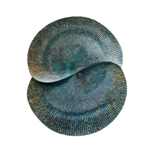 3D Abstract Wall Art 31 x 37 Inch, Teal Gold Textured Metal Wall Sculpture