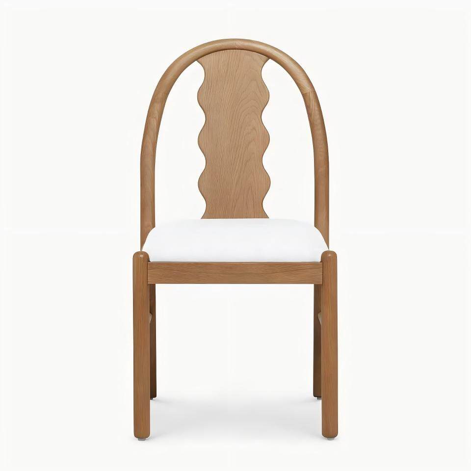 Chair with Wavy Carved Backrest, Modern Vintage Side Chair for Dining Room, Kitchen, Cafe, Bedroom, and Vanity