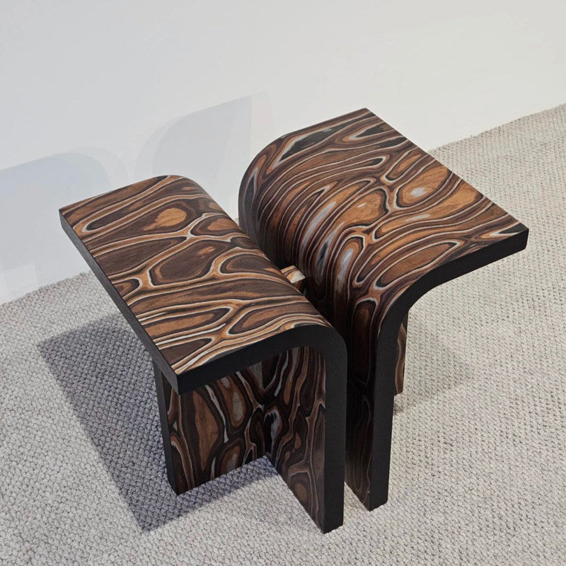 Modern Sculptural Wood Side Table, Artistic Veneer End Table with Ash Wood Frame, Irregular Accent Table for Living Room, Sofa Side Table, Small Coffee Table, Organic Nightstand