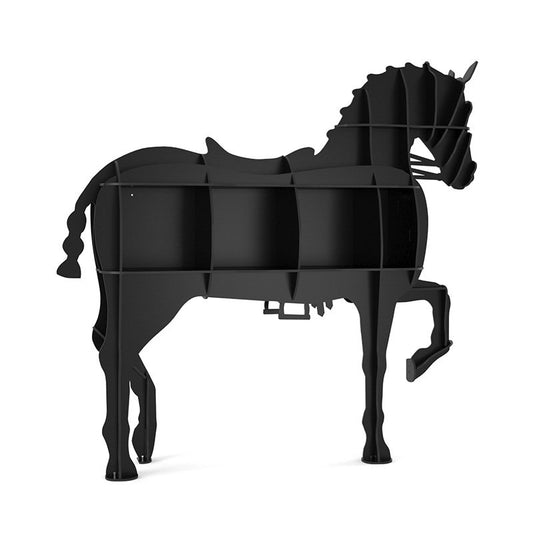 Black Horse-Shaped Bookcase, Storage Display Shelf and Room Divider