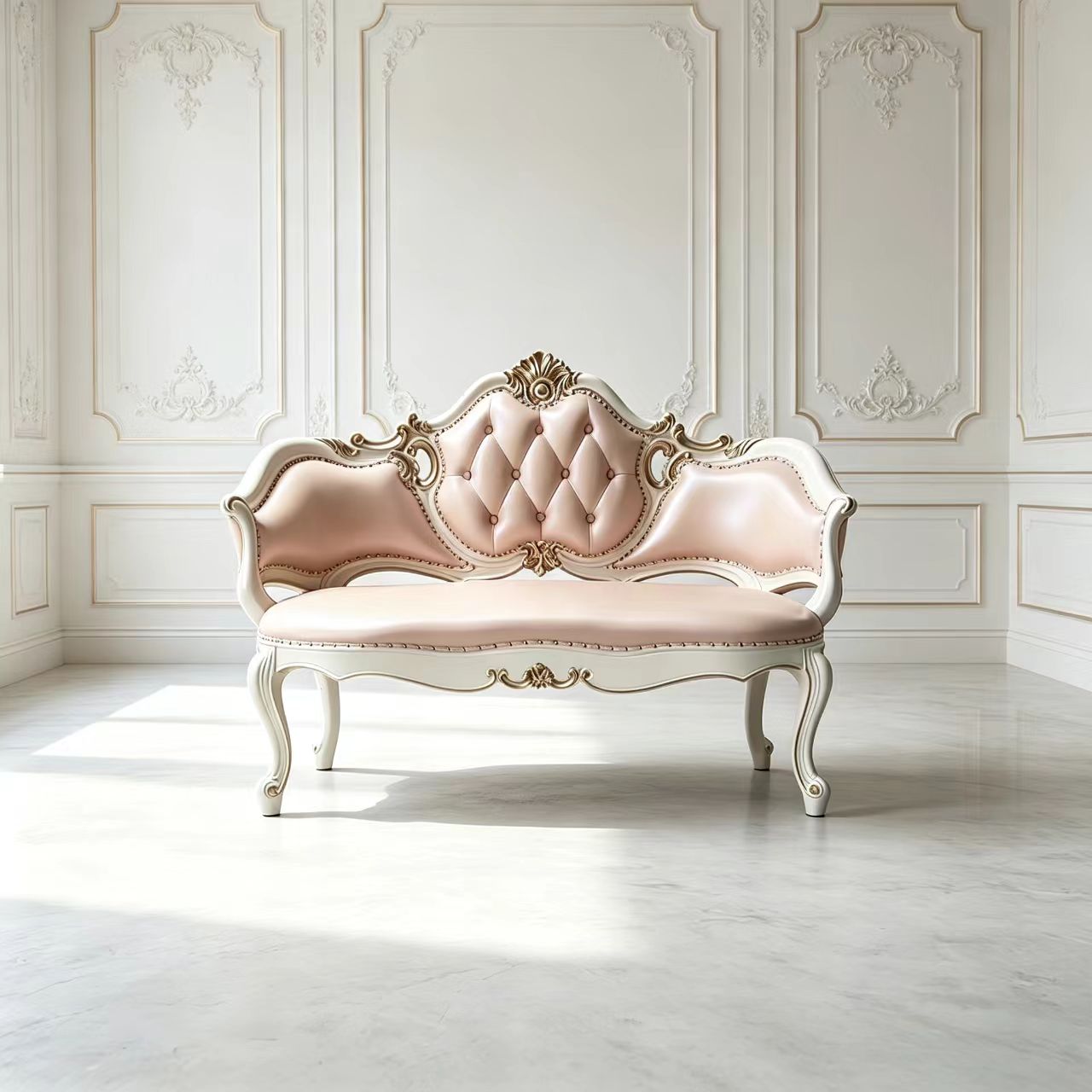 Pink Tufted Loveseat with Carved Solid Wood Frame, 2-Seater Sofa