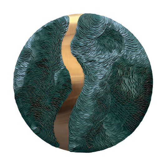 3D Leather Wall Art 31.5 Inch, Round Dark Green Abstract Wall Sculpture