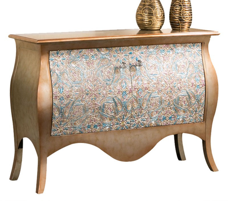 Vintage 6 Drawer Dresser with Gold Floral Front, Wooden Storage Chest, Luxury Sideboard Cabinet, Entryway Console, Bedroom Chest of Drawers, Fully Assembled