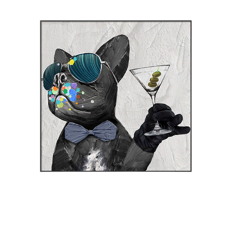 French Bulldog Wall Art 20 x 20 Inch, Funny Dog Martini Canvas with Black Frame