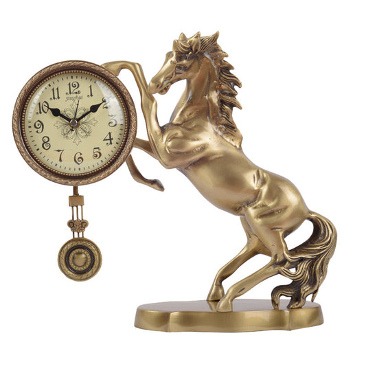 Vintage Brass Horse Table Clock with Pendulum, Silent Analog Desk Clock, Decorative Mantel Clock for Living Room, Office, Fireplace Mantel, Bookshelf &amp; Home Décor, Antique Gold Finish