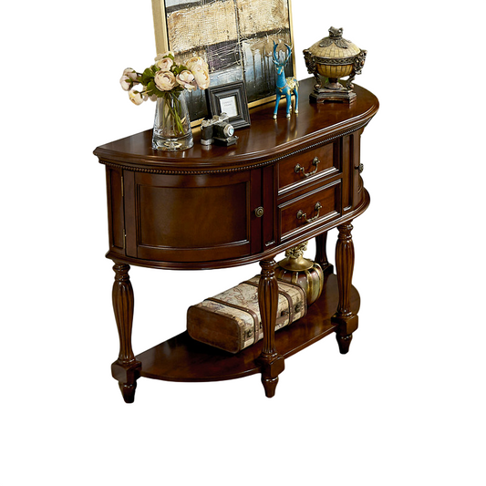 Solid Wood Half Moon Console Table with Drawers and Storage