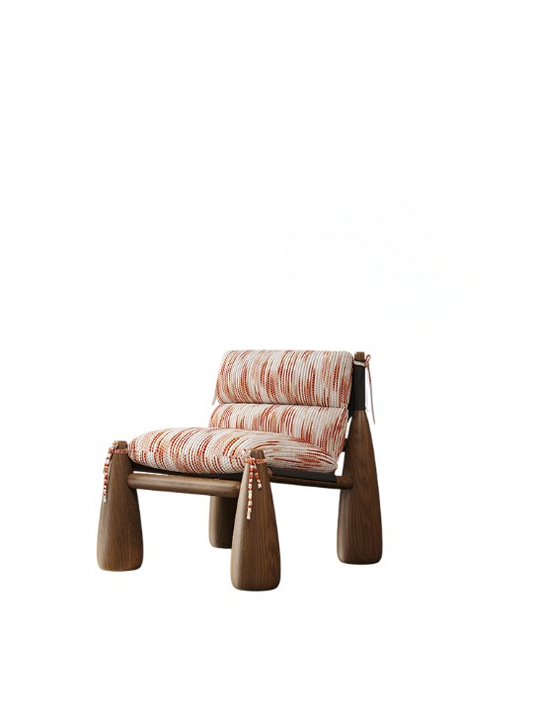 Orange Striped Cotton-Linen Ash Wood Accent Lounge Chair
