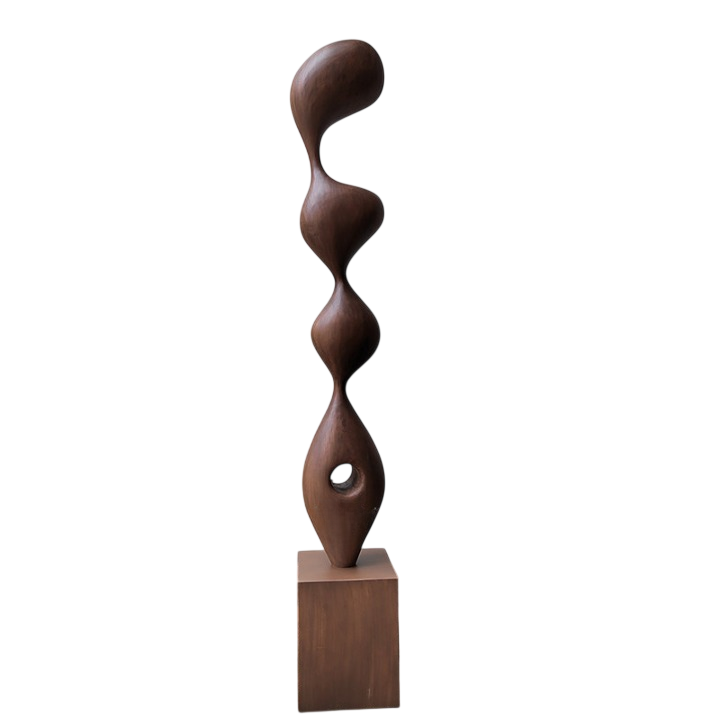 Tall Abstract Rubberwood Floor Sculpture, Modern Organic Decor, 78.7 Inch
