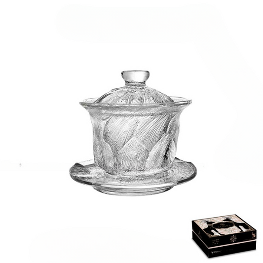 Textured Glass Gaiwan Tea Cup with Lid and Saucer, 5.3 oz