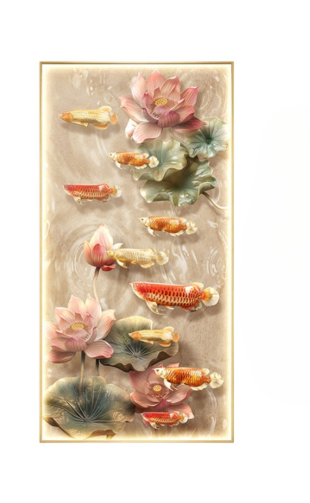 Koi Fish Wall Art 20 x 39 Inch, 3D Lotus LED Lighted Wall Decor