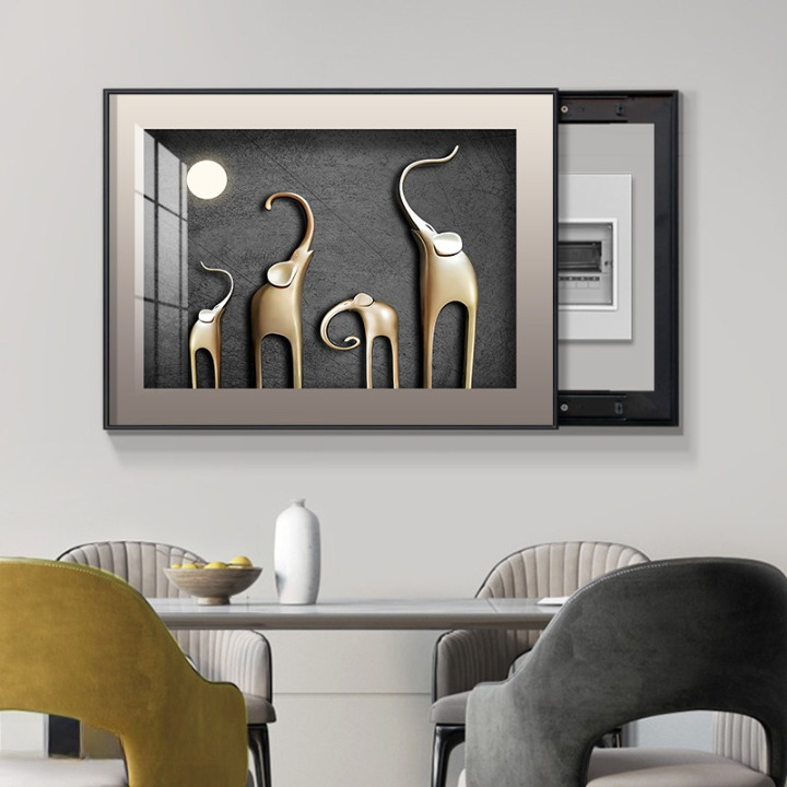 Modern Electrical Panel Cover Art 16 x 12 Inch, Elephant Sliding Wall Decor