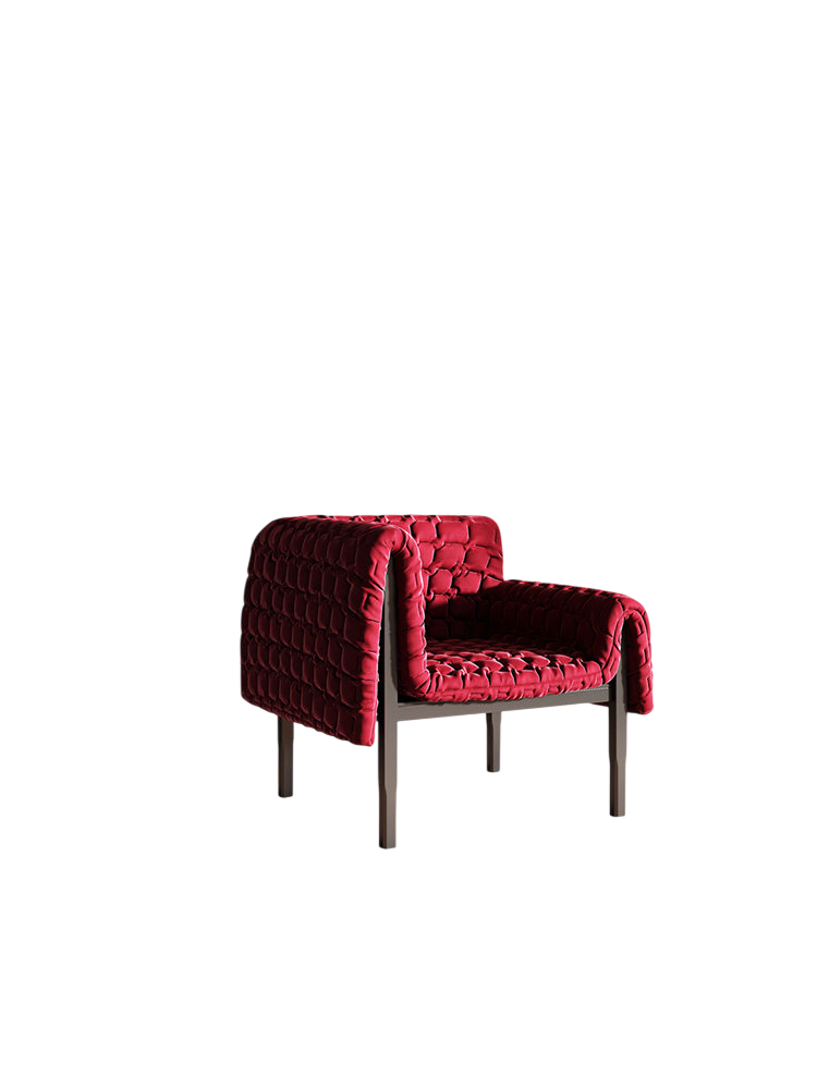 Red Quilted Upholstered Accent Chair with Wood Frame