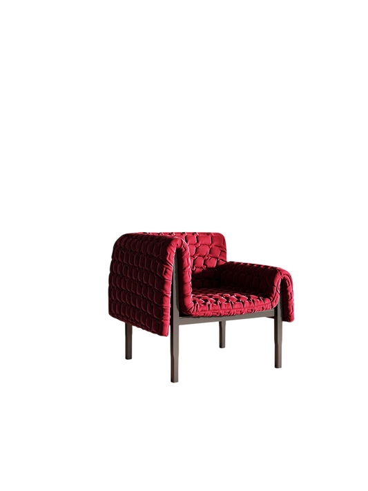 Red Quilted Upholstered Accent Chair with Wood Frame