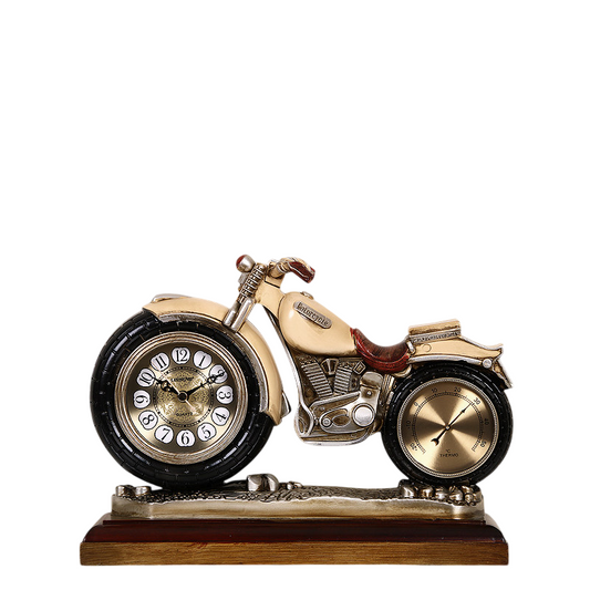 Vintage Motorcycle Table Clock, Silent Quartz Mantel Clock, Resin Motorbike Desk Clock, Retro Decorative Clock for Living Room, Office, Bedroom, Shelf and Gift Decor