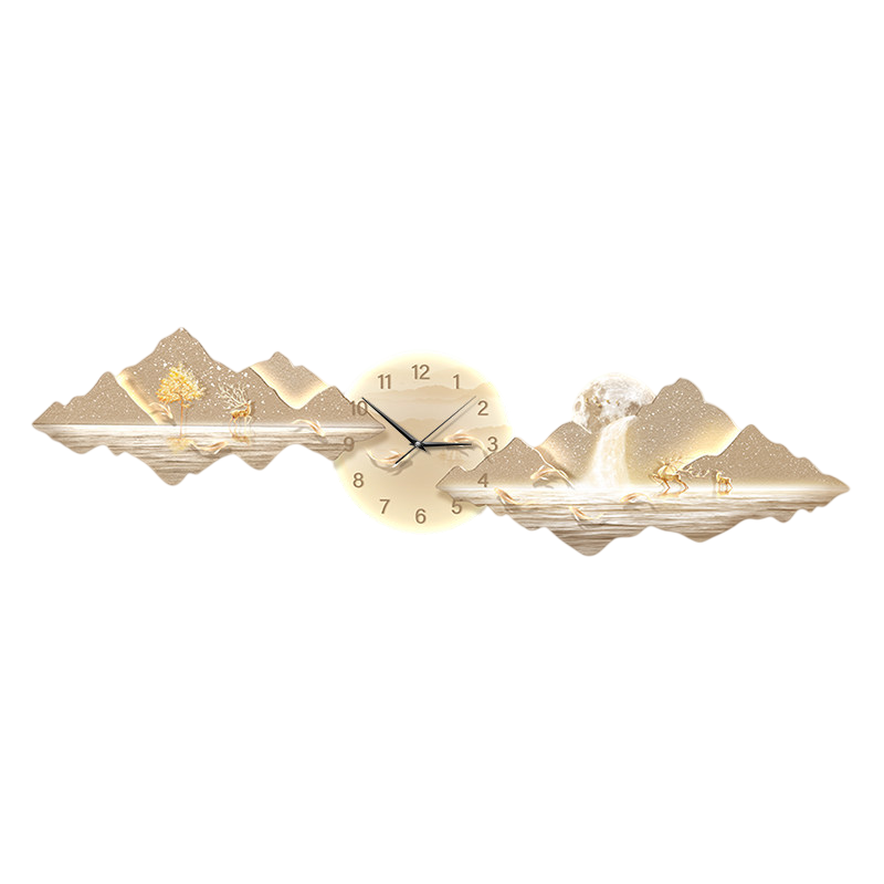 Modern Mountain Wall Clock 39 x 11 Inch, 3D Landscape Wall Art with Deer