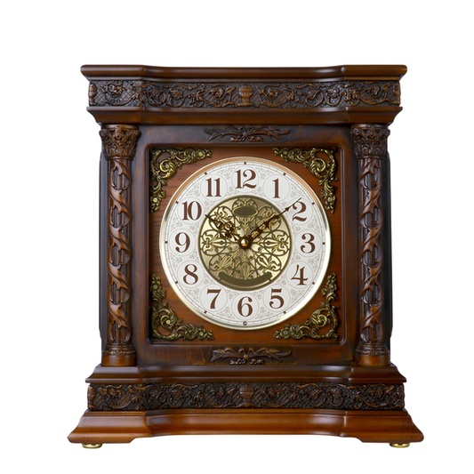 Vintage Solid Wood Mantel Clock with Hourly Chime, 8-Inch Analog Table Clock