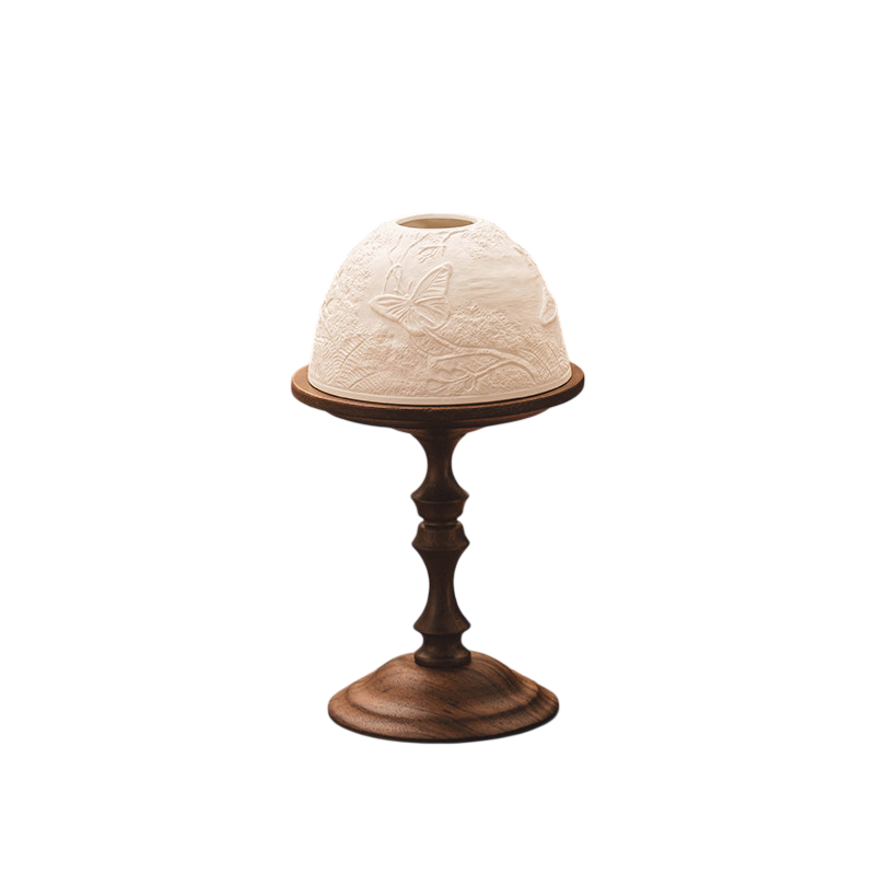Black Walnut Candle Holder with Embossed Dome Shade, 7.6 Inch Table Decor