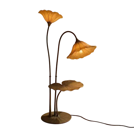 Lotus Leaf Floor Lamp with Side Table, Botanical Floor Light with 3 Color Modes, Vintage Floral Standing Lamp for Living Room, Bedroom, Tea Room, Lobby