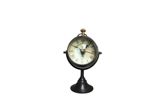Vintage Brass Table Clock, Antique Style Round Desk Clock with Pedestal Stand, Decorative Mantel Clock for Office Desk, Bookshelf, Study Room, Living Room, Shelf, Collector Gift