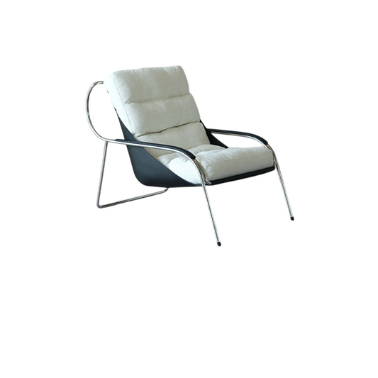 Cream Cushioned Lounge Chair with Chrome Metal Frame, Modern Reclining Accent Chair with Black Sling Back for Living Room, Bedroom, Reading Corner, Office, Reception Area and Contemporary Home Decor