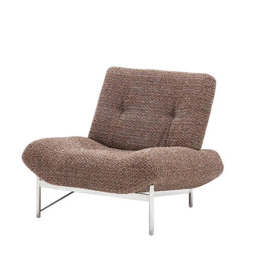 Taupe Bouclé Accent Chair with Curved Seat and Metal Frame