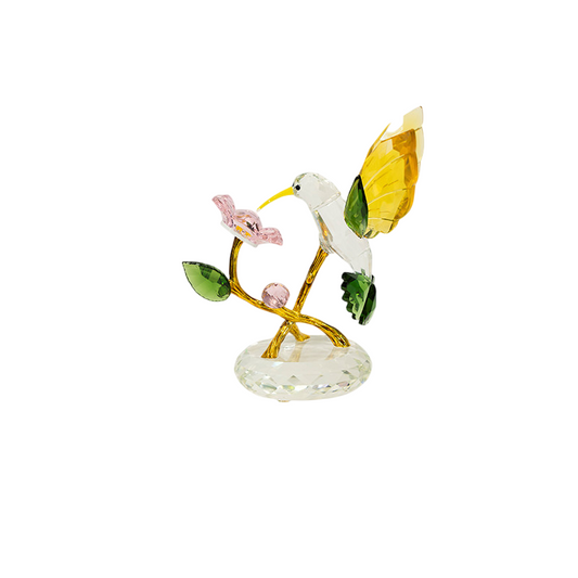 Crystal Hummingbird Figurine with Flower, Gold Decorative Bird Sculpture