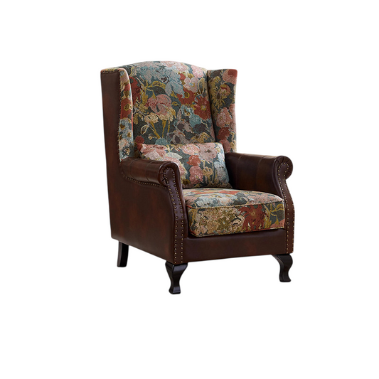 Floral Wingback Accent Chair, Vintage Upholstered Armchair with Nailhead Trim for Living Room, Bedroom, Reading Nook and Lounge