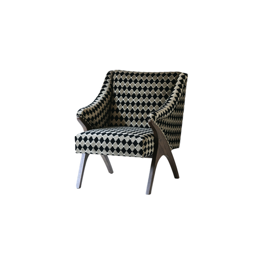 Black and Beige Geometric Accent Chair, Vintage Modern Upholstered Lounge Armchair with Exposed Wood Legs for Living Room, Bedroom, Study, Reading Corner