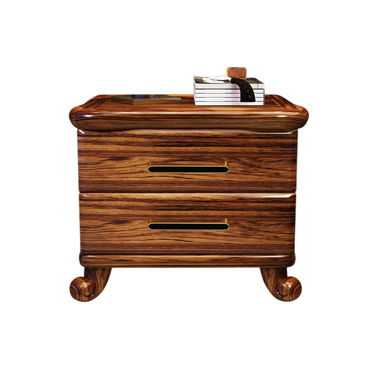 Wenge Wood Nightstand with 2 Drawers and Sculpted Legs