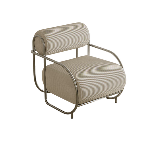 Wide Ivory Corduroy Accent Chair, Upholstered Single Sofa Armchair with Curved Polished Metal Frame, Retro Modern Lounge Chair for Living Room, Bedroom, Reading Nook and Apartment