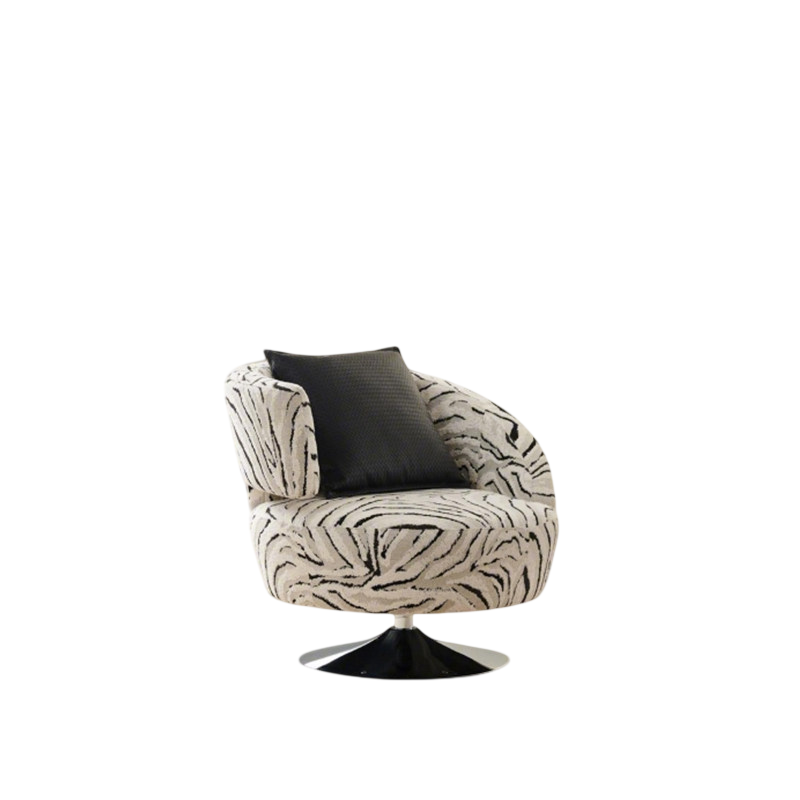 Zebra Print Swivel Barrel Accent Chair with Black Pillow, Upholstered Round Lounge Chair for Living Room, Bedroom, Reading Corner, Office, Balcony and Modern Home Decor