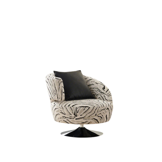 Zebra Print Swivel Barrel Accent Chair with Black Pillow, Upholstered Round Lounge Chair for Living Room, Bedroom, Reading Corner, Office, Balcony and Modern Home Decor