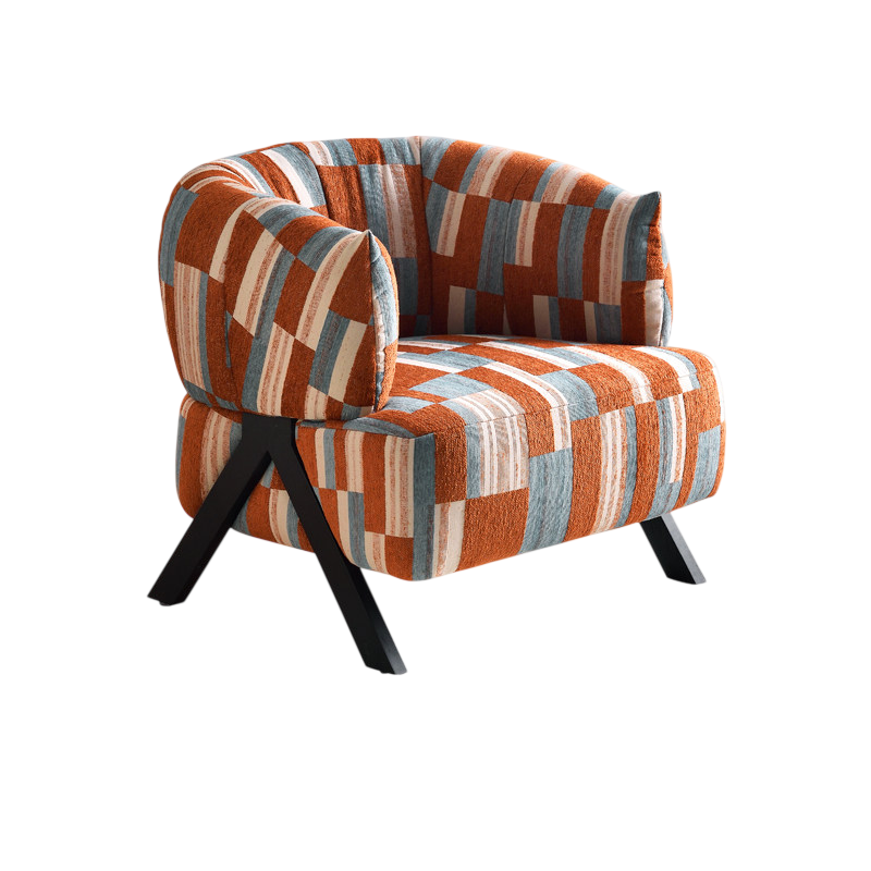 Orange Chenille Accent Chair, Mid-Century Modern Upholstered Lounge Chair with Ash Wood Legs, Nordic Single Sofa Chair for Living Room, Bedroom and Balcony