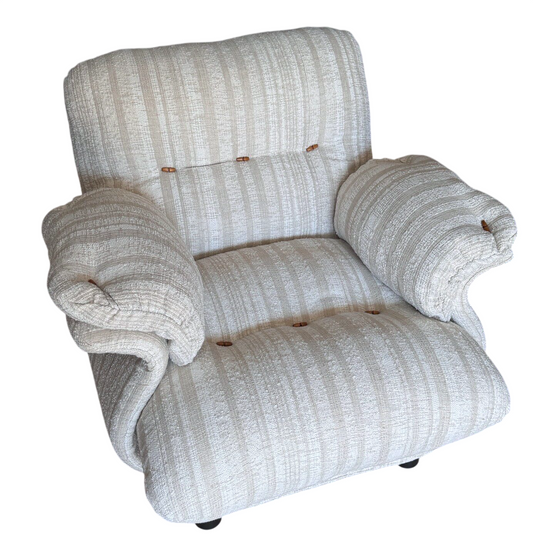 Cream Striped Upholstered Accent Chair with Rolled Arms
