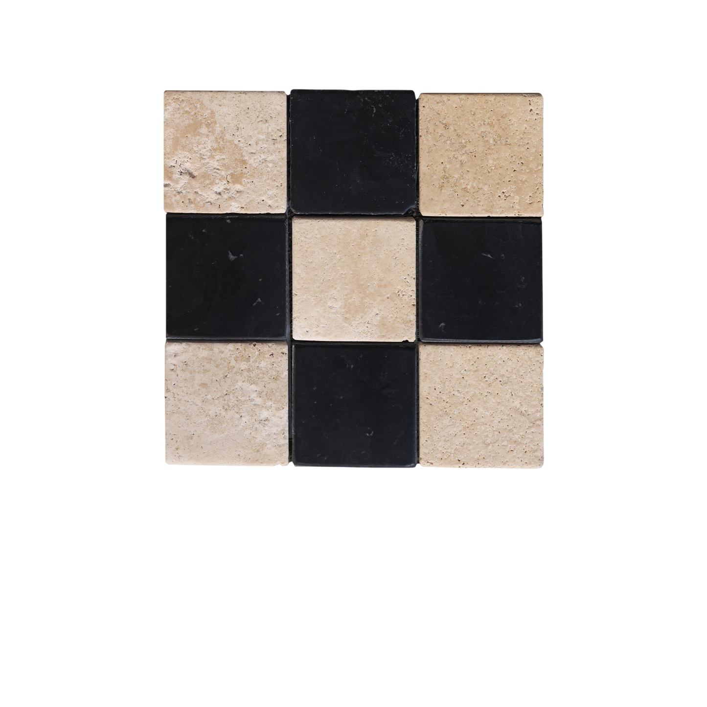 Black White Limestone Mosaic Tile French Vintage Checkerboard Stone Mosaic Floor Tile Matte Bathroom Kitchen Backsplash Patio Wall Flooring 11.8 x 11.8 Inch
