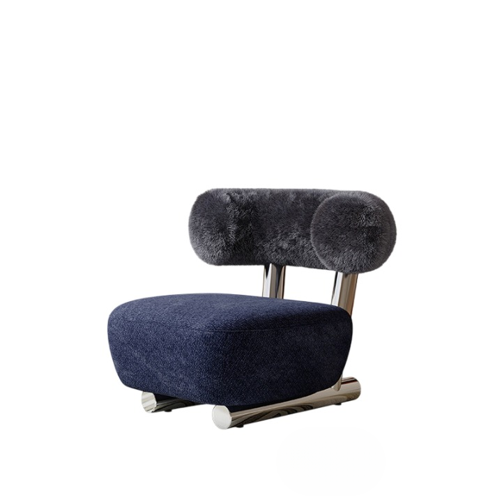 Blue Chenille Accent Chair, Modern Upholstered Lounge Chair with Plush Back Cushion and Stainless Steel Frame for Living Room, Bedroom, Hotel and Reading Corner