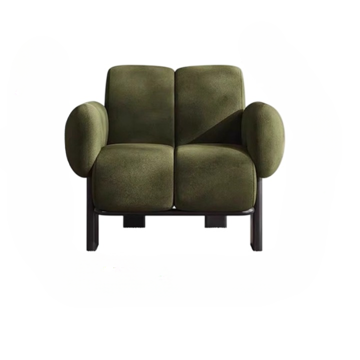 Olive Green Chenille Accent Chair with Padded Arms and Steel Frame